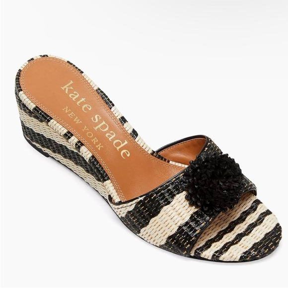 Kate Spade New York Women's Seville Raffia Leather Stripe Wedge Mule Sandals 10 - Picture 2 of 13